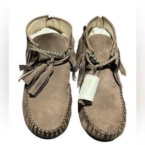 Bernardo Padova Wood Nubrush Tassel Suede Mocassin Ankle Booties Women's Size 8